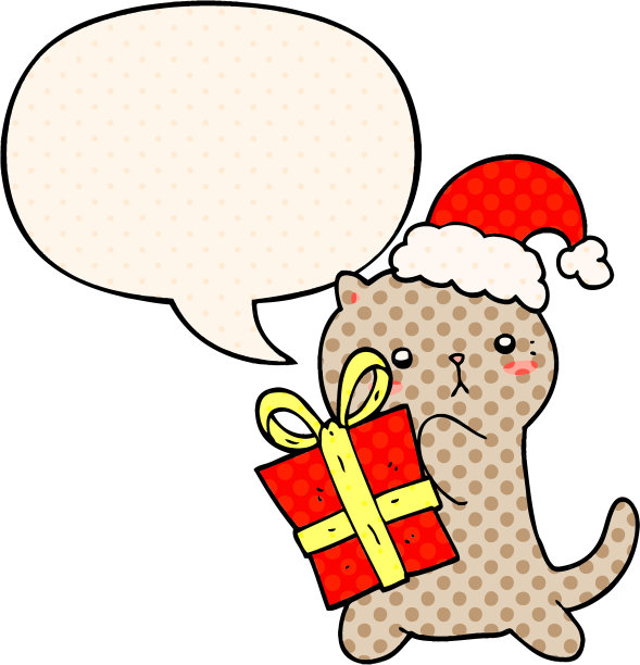 可爱的卡通猫带着漫画风格的演讲泡泡圣诞礼物图片下载