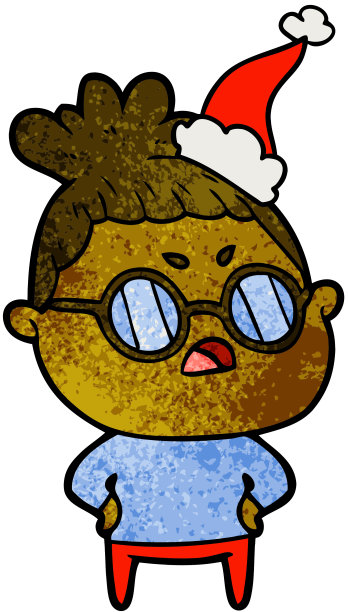 手绘的纹理卡通一个恼怒的女人戴着圣诞老人的帽子图片下载