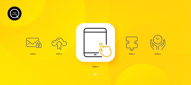 拼图，安全时间和安全邮件最小线图标。用于Web应用程序，打印。矢量图片下载