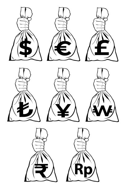来自不同国家的钱袋的简单向量集图片下载