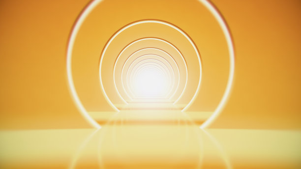 3d渲染，霓虹灯抽象背景，圆形门户，环形，圆形，虚拟现实，紫外光谱，激光秀，时尚领奖台，舞台，地板反射库存照片图片下载