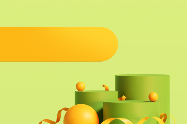 绿色的讲台和浅绿色的平台。展示化妆品和饮料产品的舞台。舞台夏天在台座现代3d工作室黄色平台图片下载