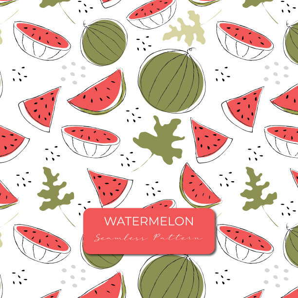 无缝模式手工抽象水果图纸。当代艺术设计的西瓜水果为背景，卡片，包装和壁纸图片下载