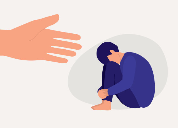 有援助之手的抑郁男孩。心理健康支持。图片下载