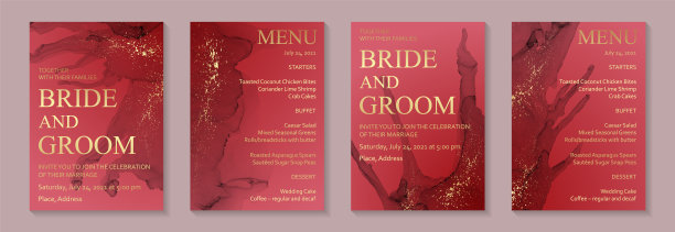 水彩背景与抽象的红色墨水波和金色的飞溅。图片下载