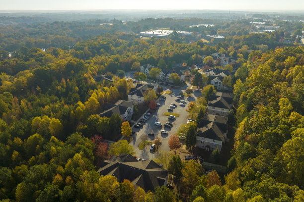 南卡罗来纳居民区的美国公寓大楼鸟瞰图。新的家庭公寓作为美国郊区房地产开发的例子图片下载