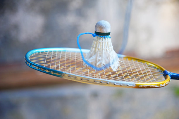 一个羽毛球潮的羽毛球，训练概念，初学者概念，在墙上的背景图片下载