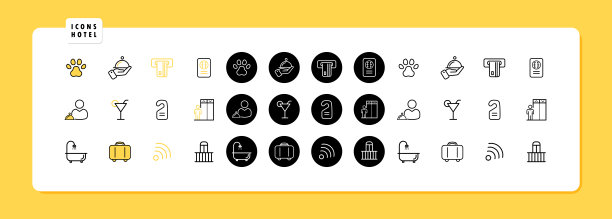 酒店线路图标设置。酒店服务图标。矢量线图标的业务和广告图片下载