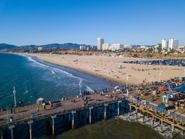 圣莫尼卡码头鸟瞰图图片下载