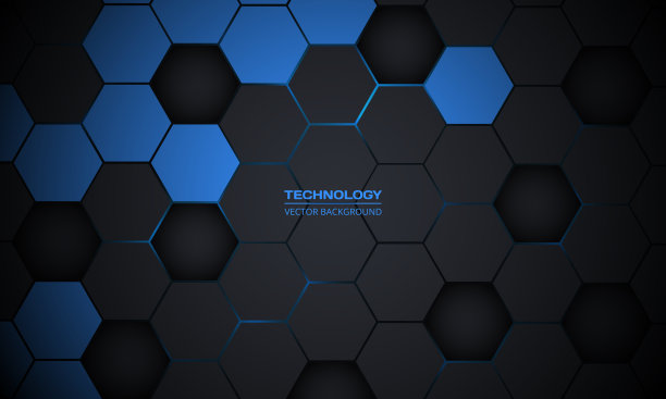 深灰色和蓝色的六边形抽象技术背景。图片下载