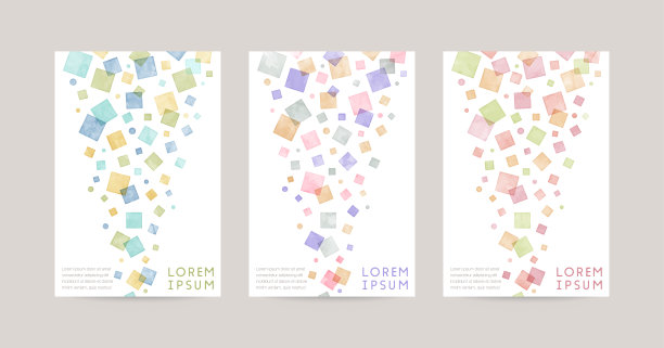 矢量卡设计模板与彩色方块，白色背景上的水彩装饰图片下载