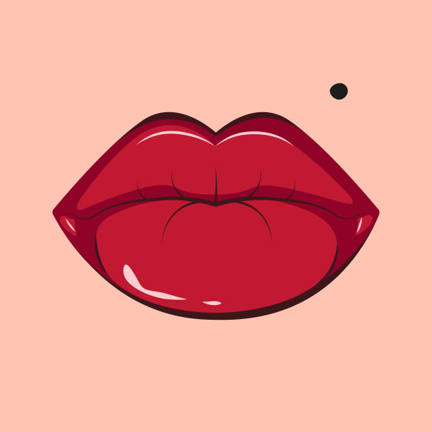 热嘴唇与胎记矢量插图。嘴唇吻。性感的红色唇膏。矢量插图与女性的嘴图片下载