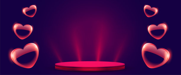 3d讲台平台横幅与浮动泡泡心图片下载