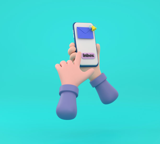 手持智能手机，屏幕上显示电子邮件应用程序。图片下载