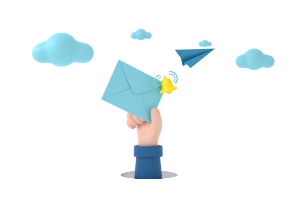 手持纸飞机的信封和发送通知图标铃。图片下载