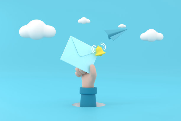 手持纸飞机的信封和发送通知图标铃。图片下载