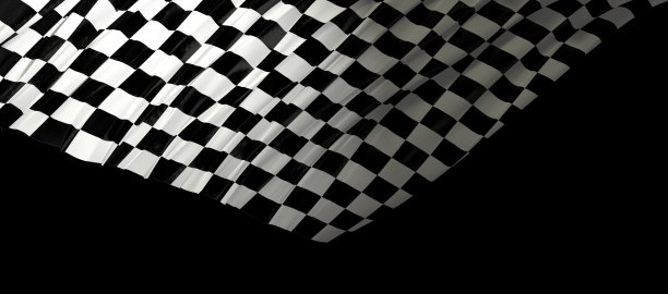 黑色背景上的黑白方格旗的3D渲染图片下载