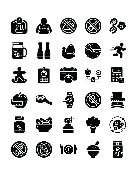 健康饮食图标设置30孤立的白色背景图片下载