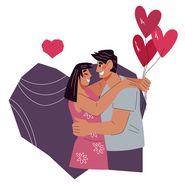 相亲相爱的情侣在心形框架，平面矢量插图孤立。图片下载