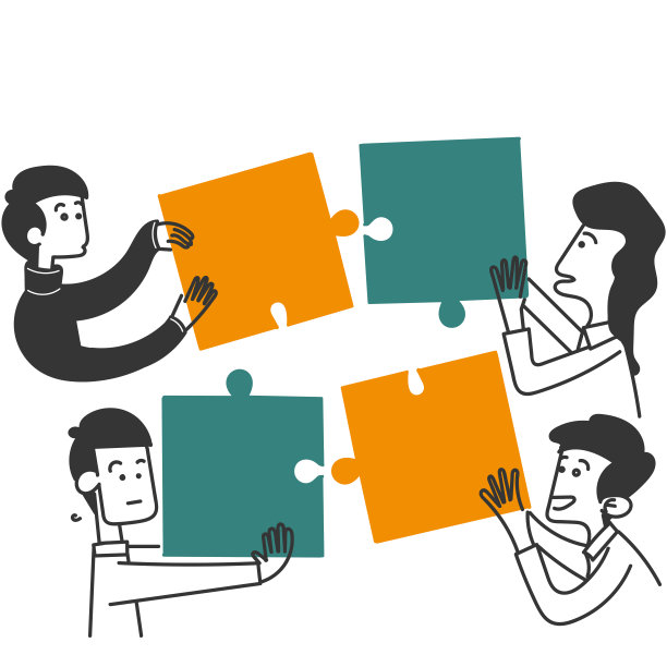 手绘涂鸦人们相互连接，就像团队合作的拼图符号图片下载