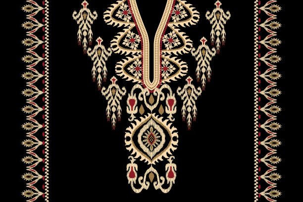 伊卡特印花领口刺绣图片下载