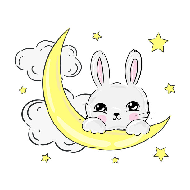 可爱的小兔子坐在云上。儿童卡通动物形象t恤，育儿室装饰，婴儿淋浴，贺卡，请柬，室内装饰。矢量股票图图片下载