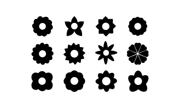 花图标设置孤立的白色背景图片下载