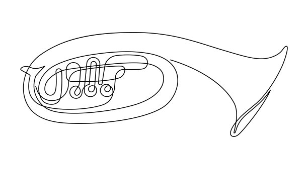 铜管乐器小号。连续的线条画。矢量插图。图片下载