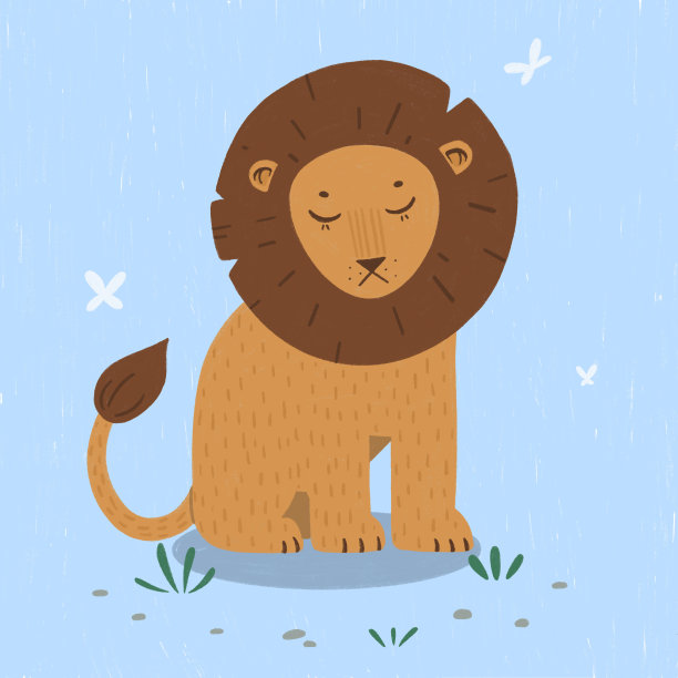 狮子坐在蓝色的背景上睡觉图片下载