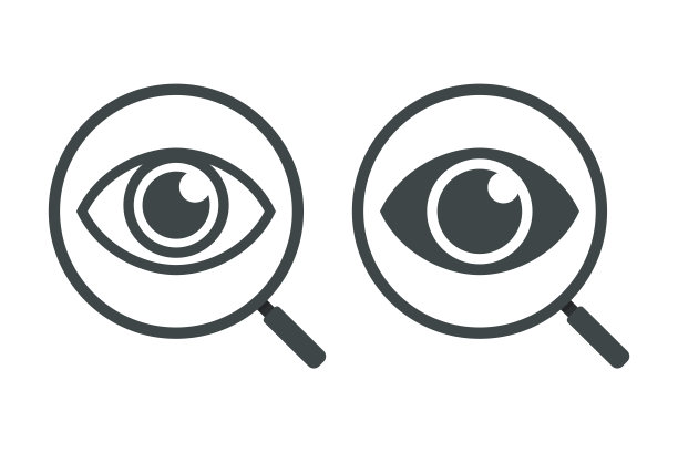 带有眼睛图标的放大镜。矢量图图片下载