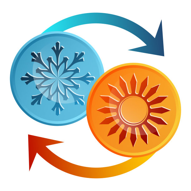 阳光和雪花与箭。空调标志图片下载