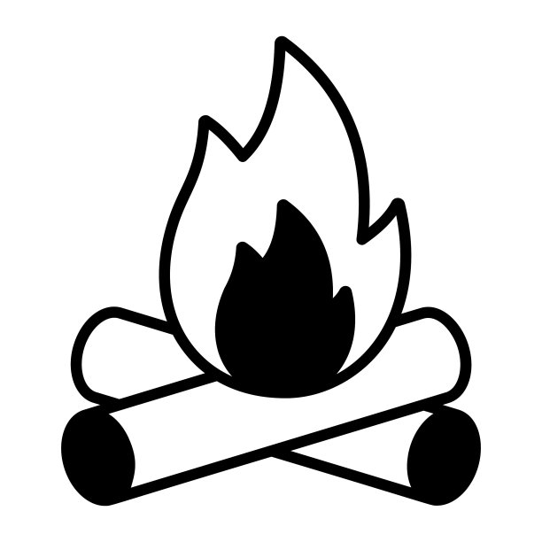 带有火焰图标的木柴堆，可编辑的篝火矢量图图片下载
