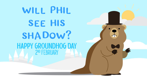 土拨鼠菲尔在雪地上戴着礼帽图片下载