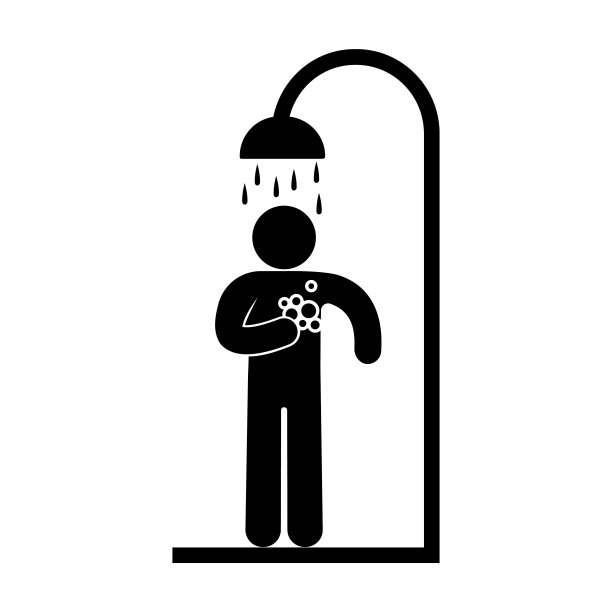 图标男人在淋浴中洗澡，简笔画人物剪影，淋浴间隔离符号图片下载