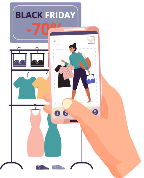 手机网上购物。人们在网上商店购买衣服和配饰，黑色星期五大减价图片下载