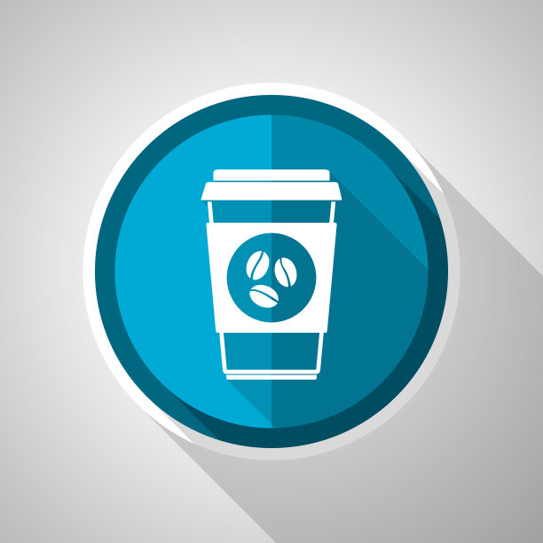 塑料咖啡杯，热饮符号，平面设计矢量蓝色图标带长阴影图片下载