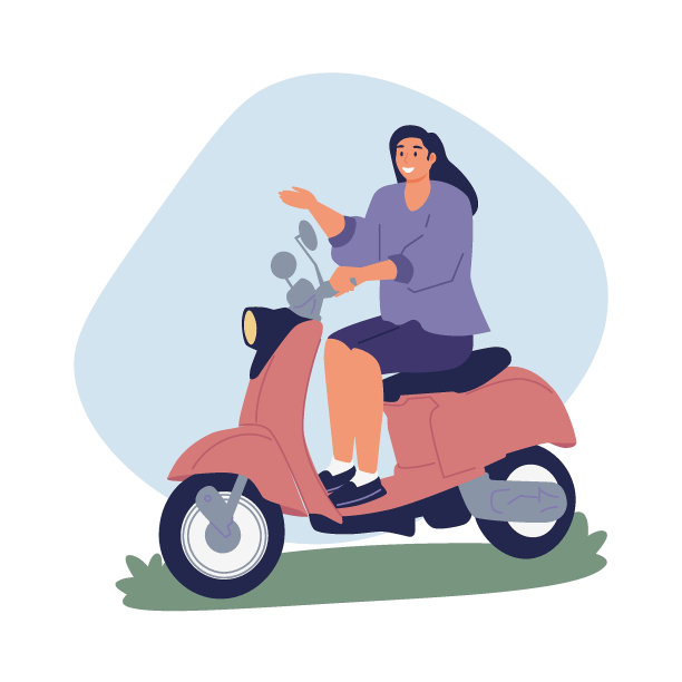 一个女孩骑着一辆现代助力车。矢量，平面样式。替代环保交通，健康生活方式。图片下载