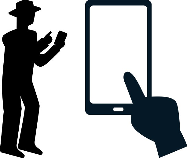 操作智能手机的男人剪影/插图材料(矢量插图)图片下载
