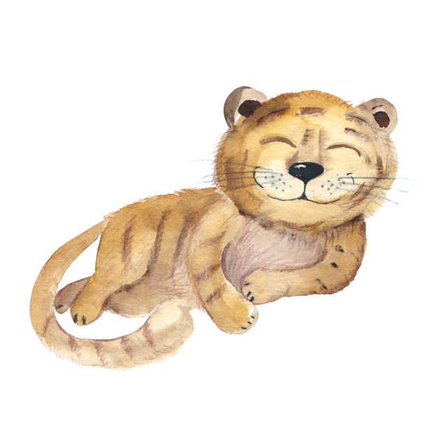 可爱的小老虎孤立在白色背景上。水彩手绘插图。完美的儿童卡片和海报，衣服印花和壁纸设计。图片下载