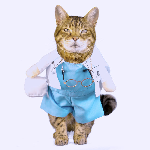 有趣的孟加拉猫在白色背景下穿着医生服装图片下载