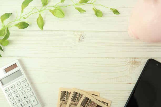 计算器、钱、存钱罐、智能手机、复印空间(节约家庭预算图片)图片下载