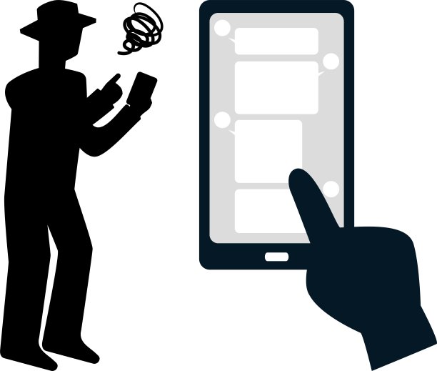 操作智能手机的男人的剪影，有一种麻烦的感觉/插图材料(矢量插图)图片下载