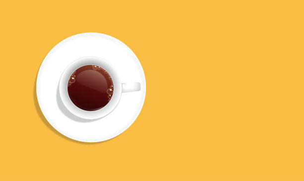 在黄色背景上的咖啡杯俯视图。矢量模式图片下载