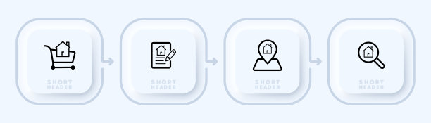 买一套房子图标。合同签订、文件、手推车、地图、定位、搜索、放大镜。经营理念。新生变形样式。矢量线图标的业务和广告图片下载