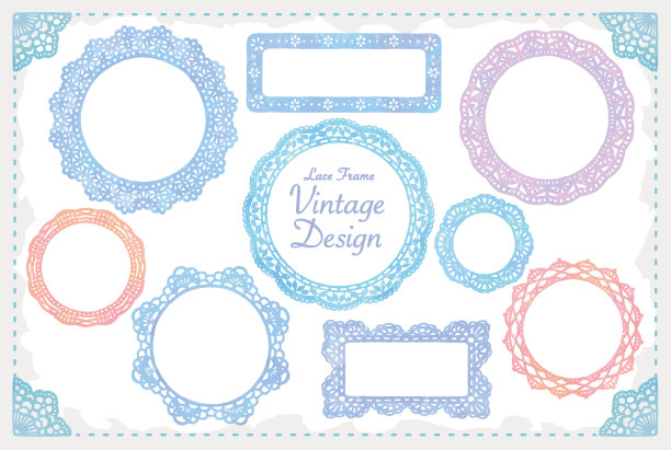 水彩花边框架。圆和方。矢量插图。图片下载