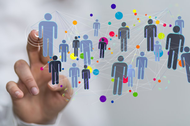 浅聚焦一个人的手指向人的图标，团队联网的概念图片下载