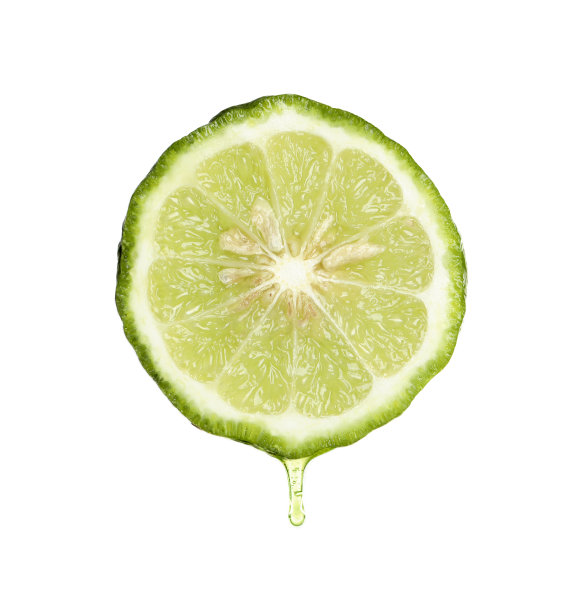 佛手柑切片，滴上精油分离于白色图片下载