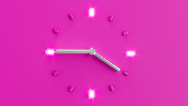 一个粉色时钟的3D渲染显示四点四十五图片下载