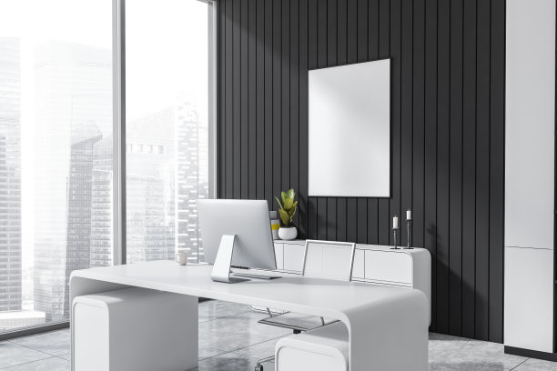 近距离观察明亮的办公室内部与空的海报图片下载