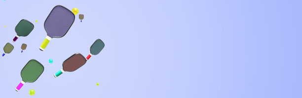 匹克球球拍与塑料球在紫色的背景。横幅复制空间3D渲染图片下载